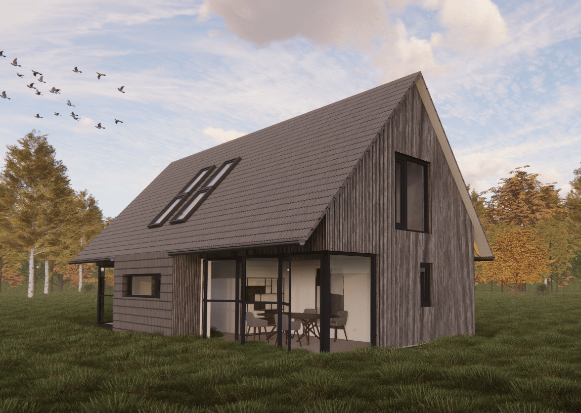Houten huis laten bouwen: woning in houtskeletbouw met houten gevelbekleding